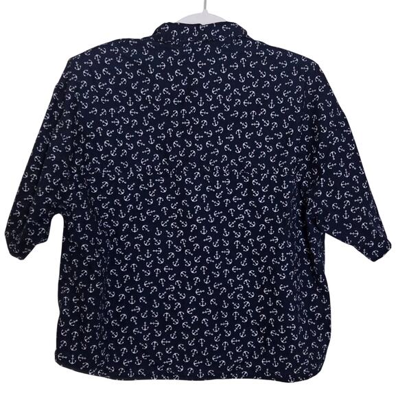Diane Von Furstenberg DVF Navy Blue Anchor Print Cotton Button Down Up Top M - Picture 6 of 6